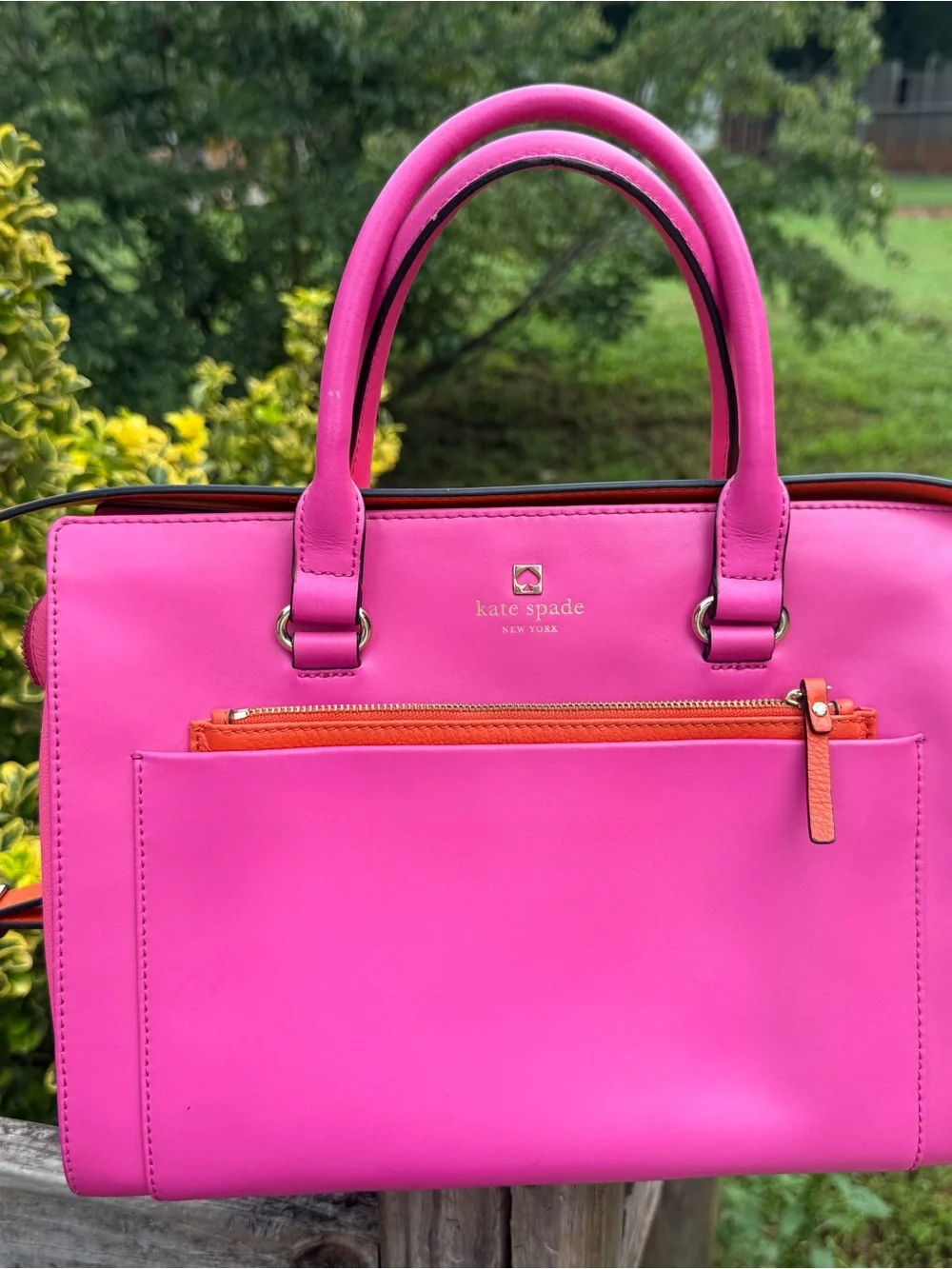 kate spade Two-Tone Hot Pink and Orange Leather Satchel Crossbody